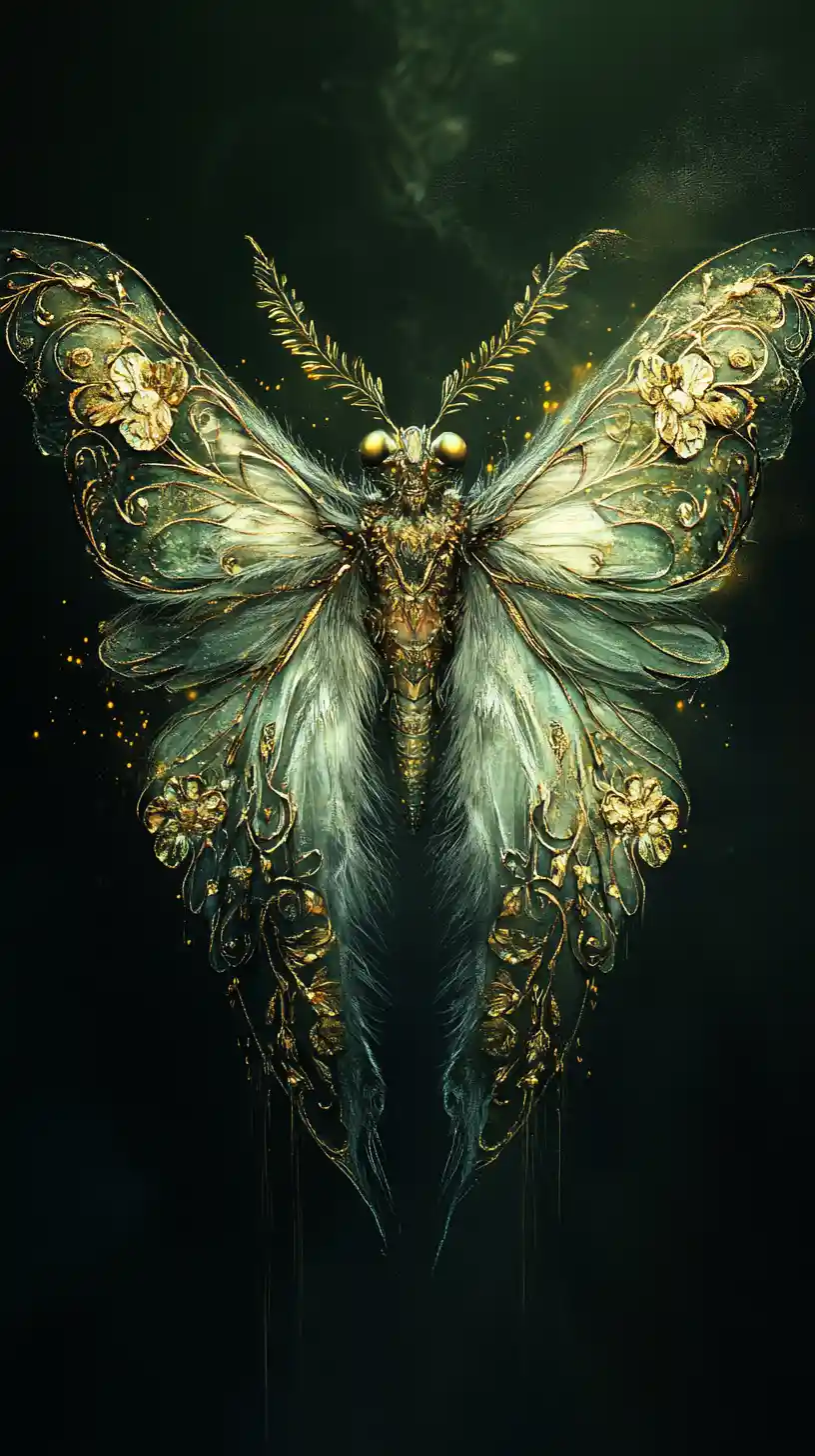 Fantasy moth lynx hybrid with ornate golden wings