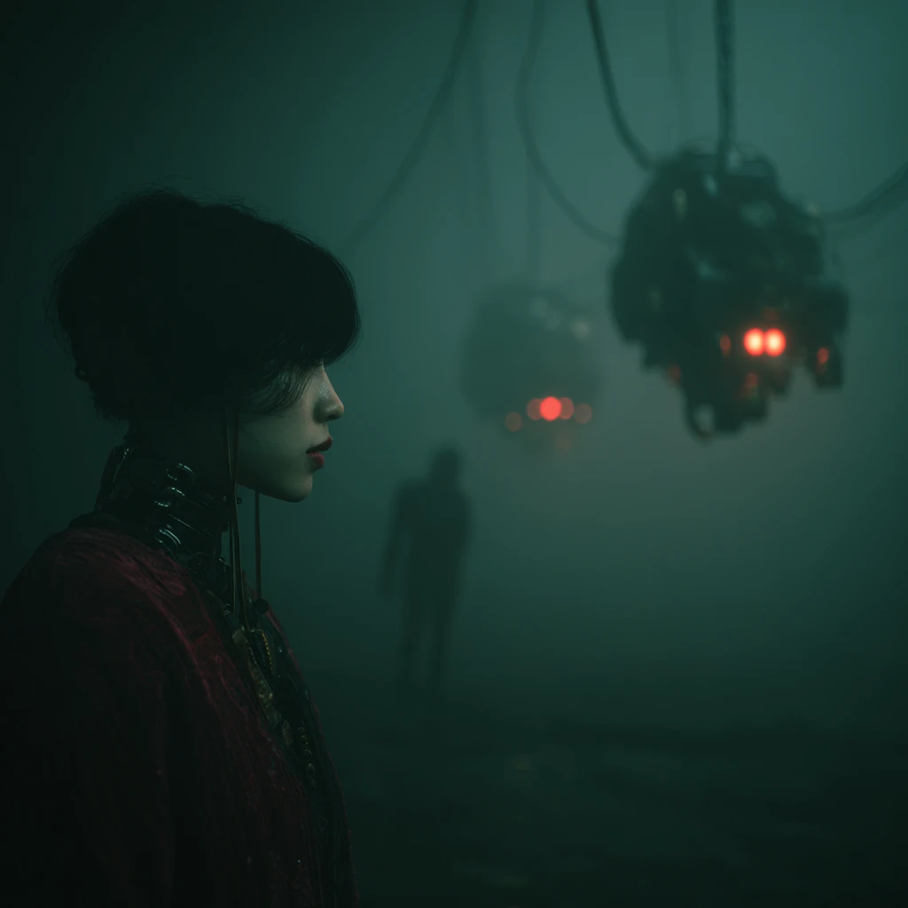 Futuristic sci fi woman in a dystopian sector city