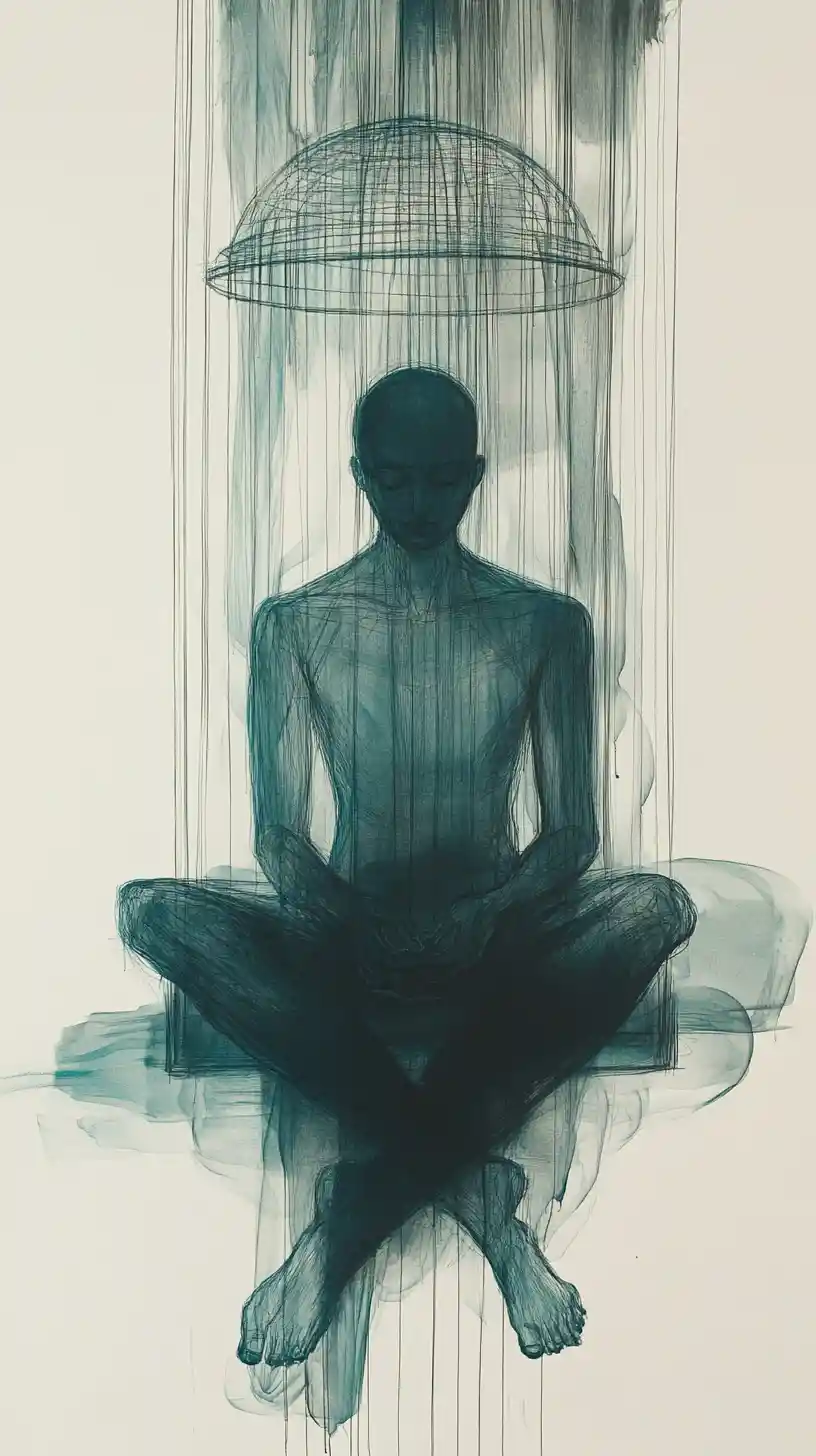 Abstract surreal portrait emerging from layered geometric forms