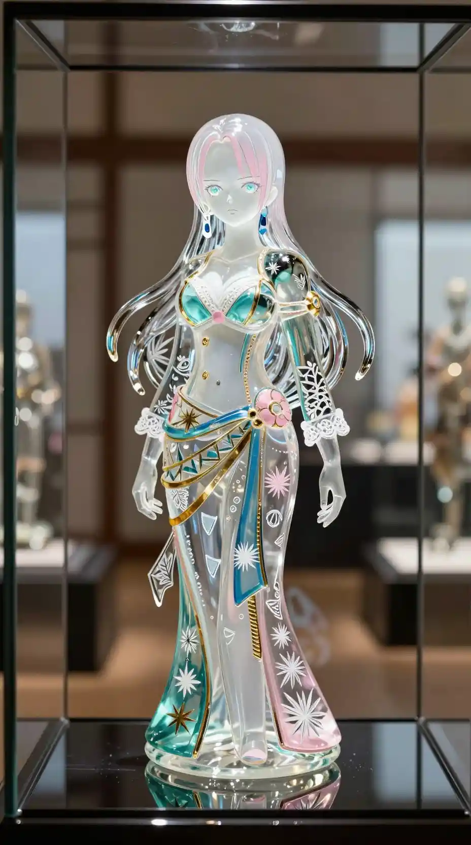 Edo Kiriko glass sculpture of a serene female figure