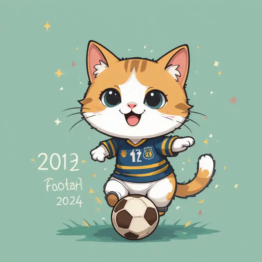 Cute cartoon cat playing with soccer world cup ball