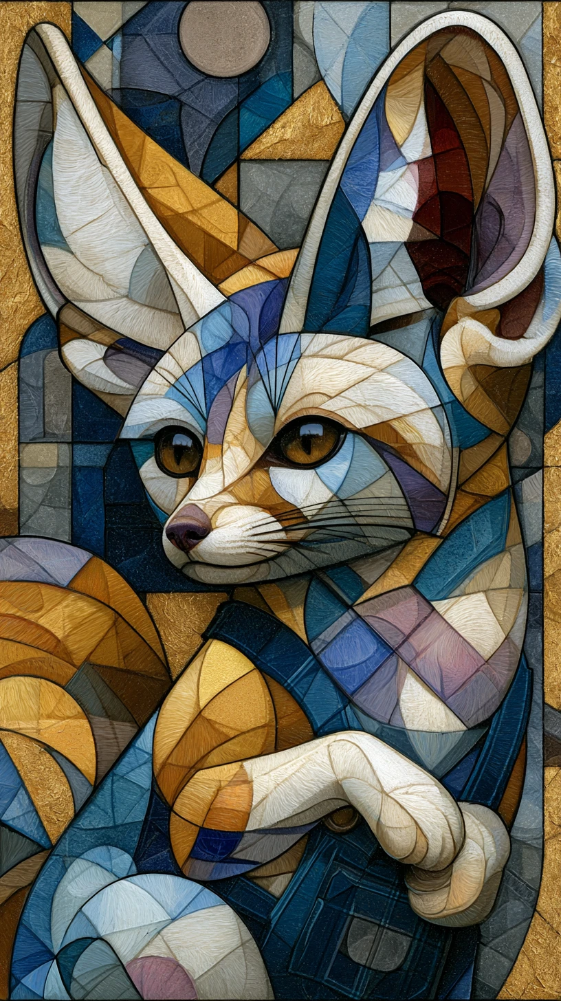 Abstract fennec fox portrait with geometric colorful shapes