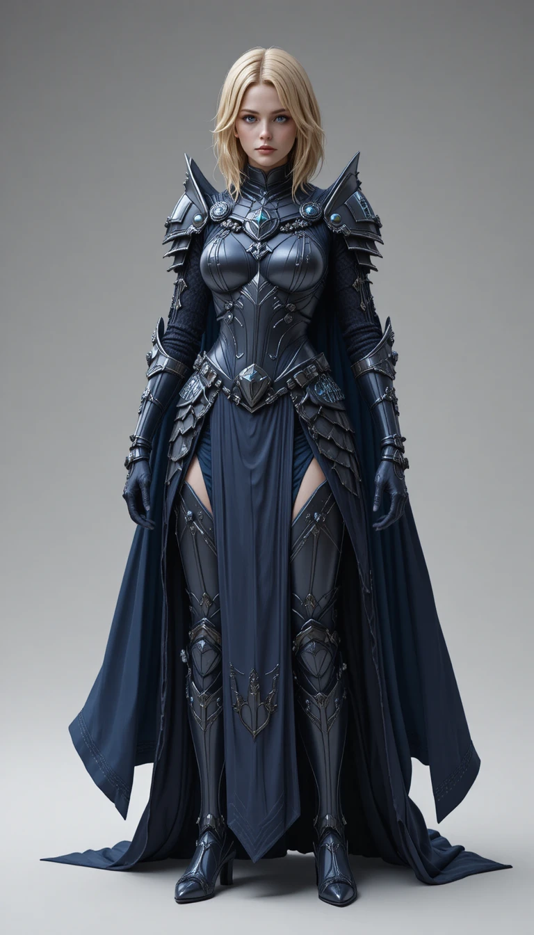 Sci fi warrior woman in dark armor full body render