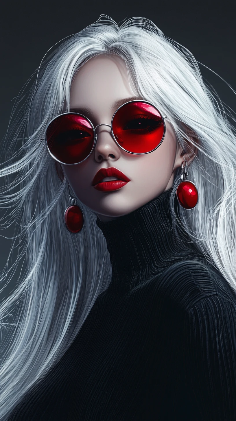 Anime woman with platinum hair and red sunglasses portrait