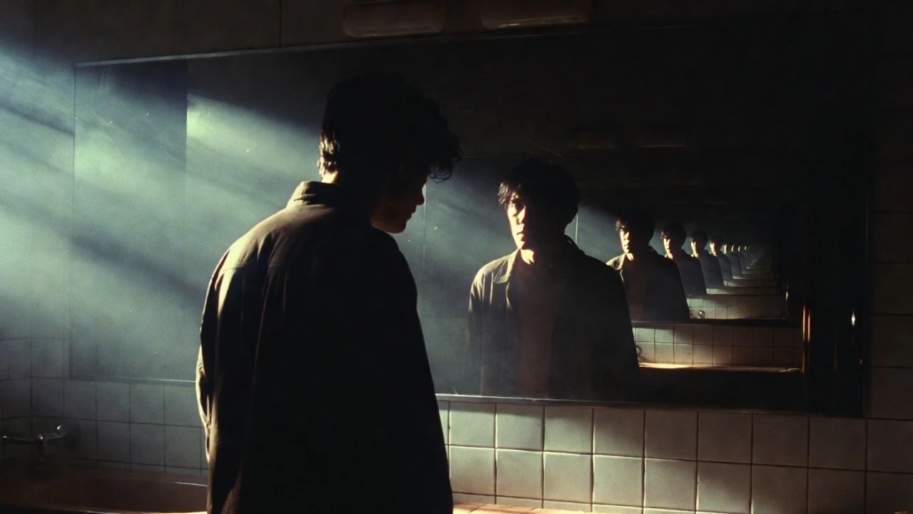 Person Facing Mirror With Infinite Dark Corridor Reflections