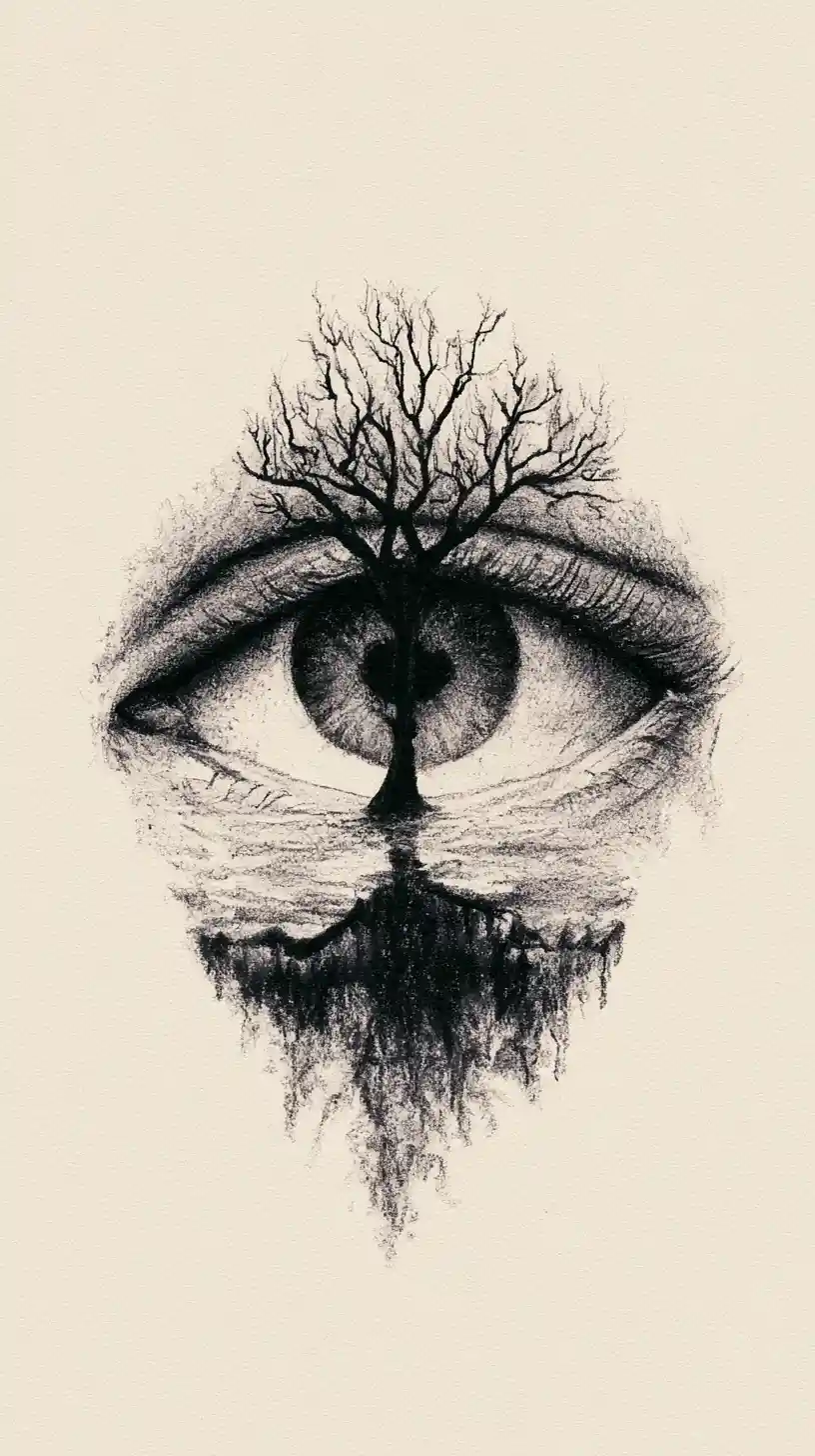 Dark vision of destruction within a quiet forest