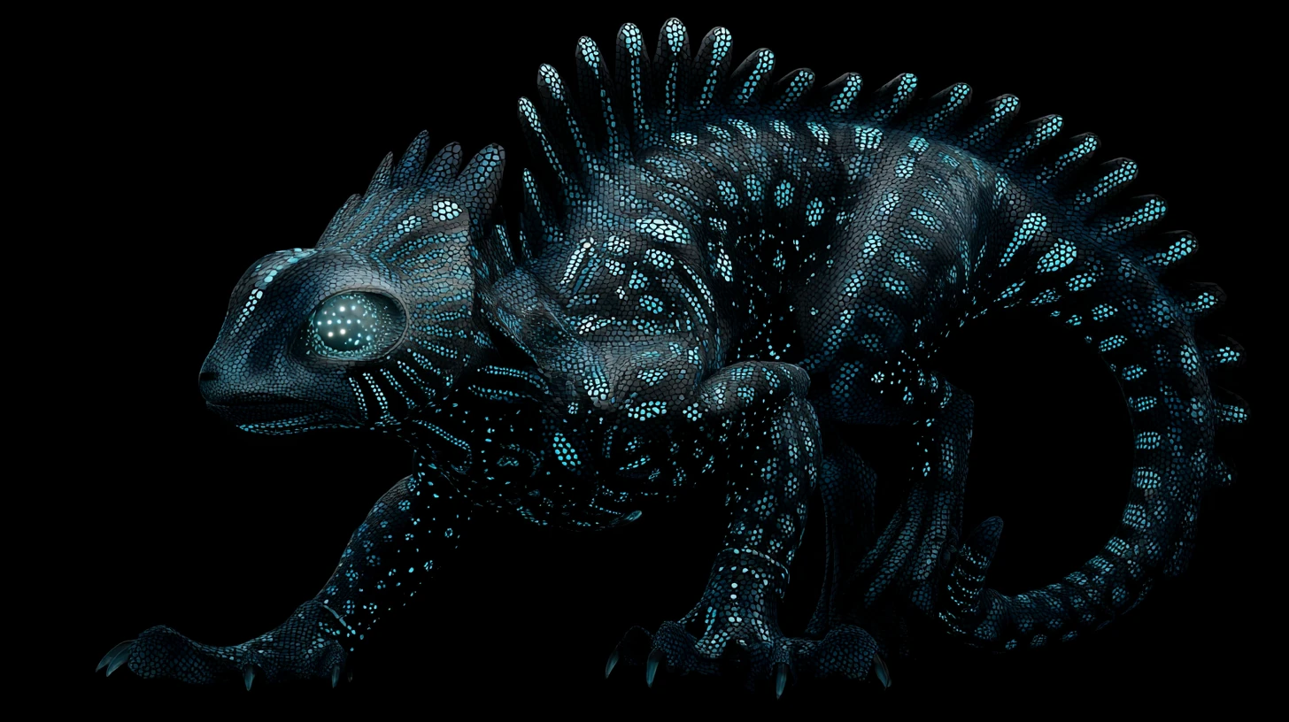 Glowing patterned creature emerging from a dark void