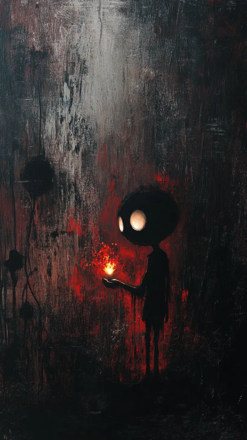 Figure Holding A Glowing Ember With Tiny Shifting Landscape