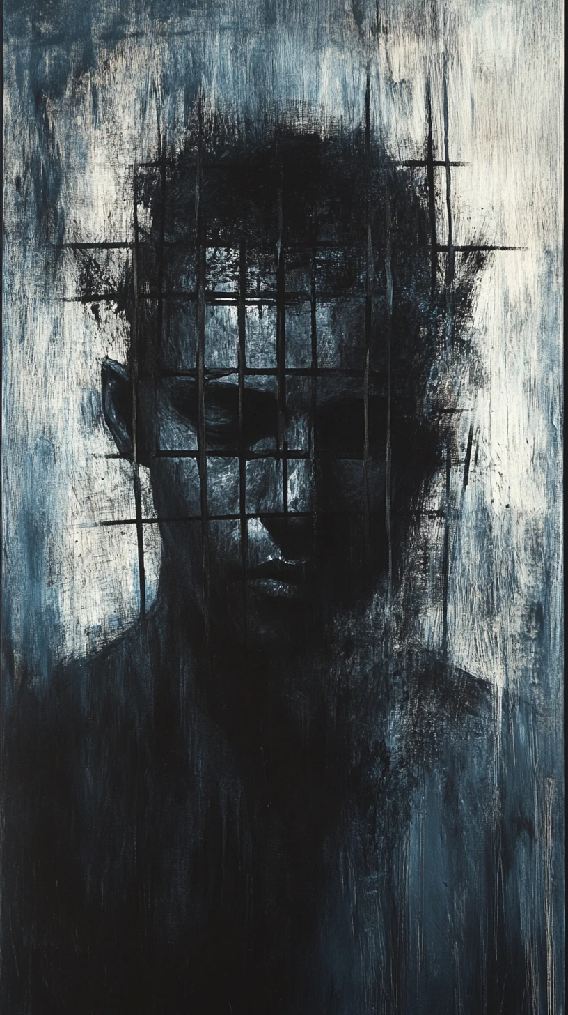 Abstract portrait of a human silhouette crushed in mechanical forms