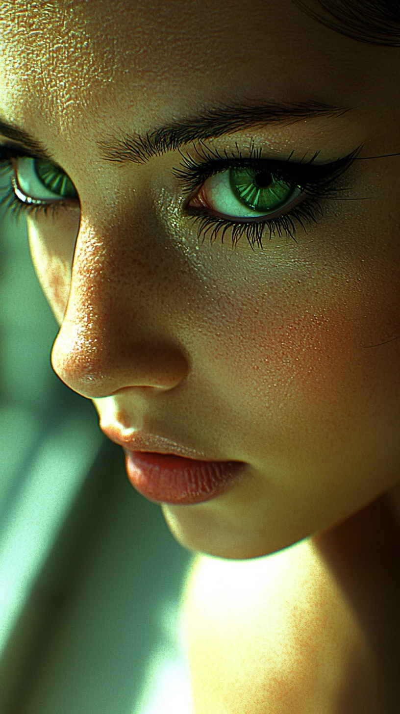 Extreme close up portrait of a freckled girl in shadow
