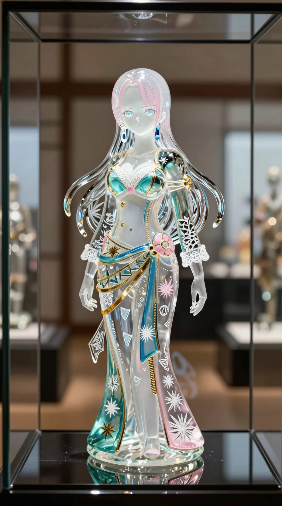 Edo Kiriko glass sculpture of a serene female figure