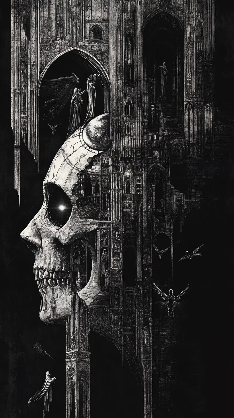 Gothic cathedral carved into a hollow human profile