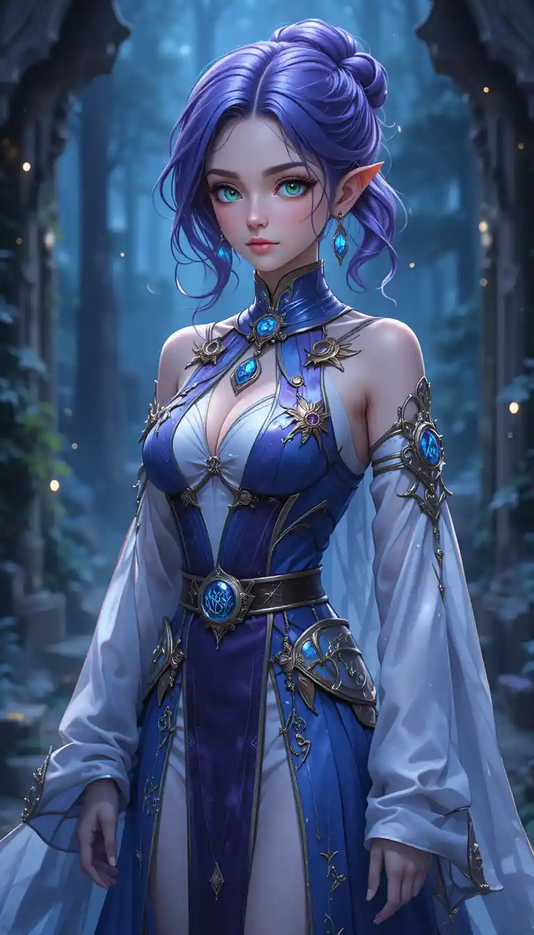 Elegant young mage woman in anime fantasy style