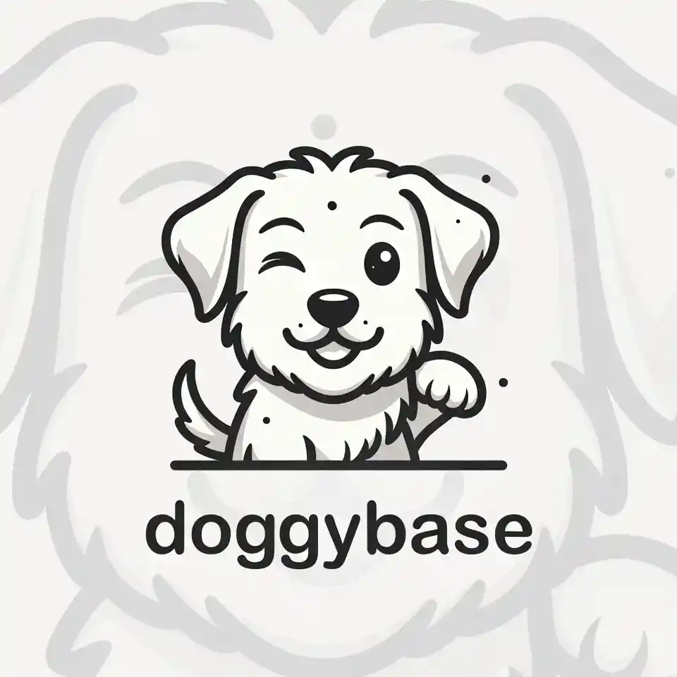 Cute monochrome dog logo with winking face and text