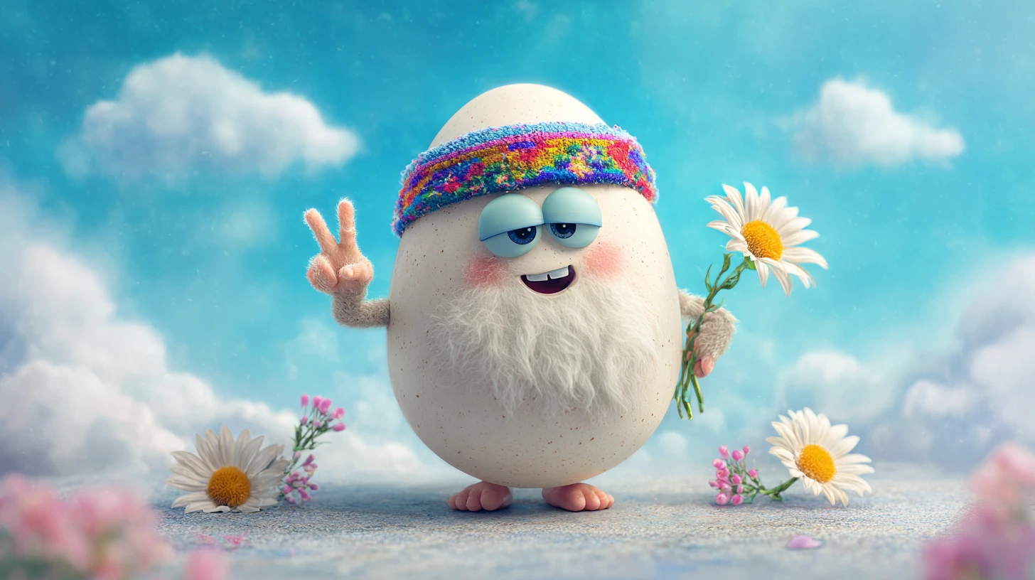 Playful Egg Character Flashing A Peace Sign In Sunshine