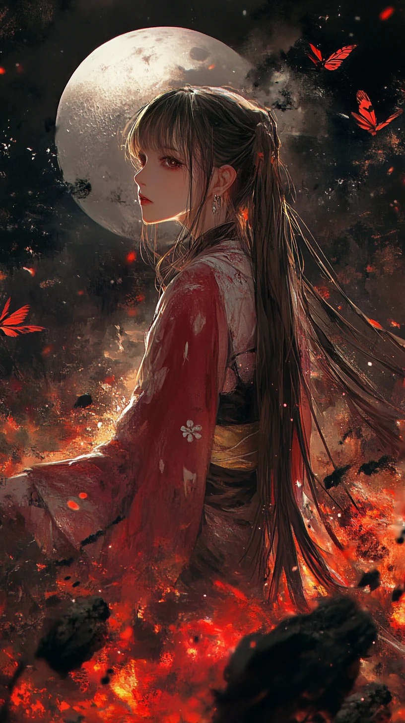 Anime girl in elaborate red and gold halloween outfit
