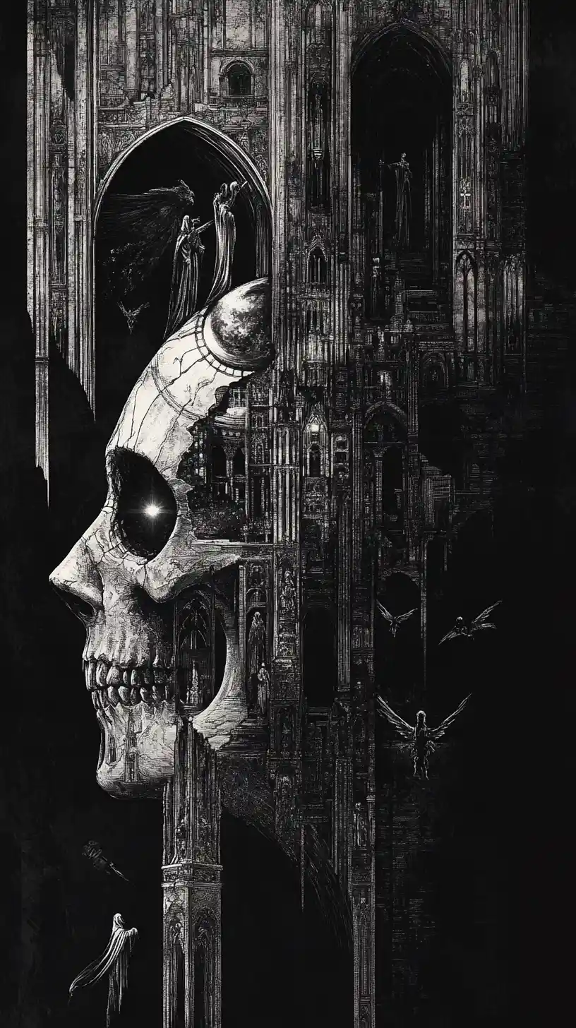 Gothic cathedral carved into a hollow human profile