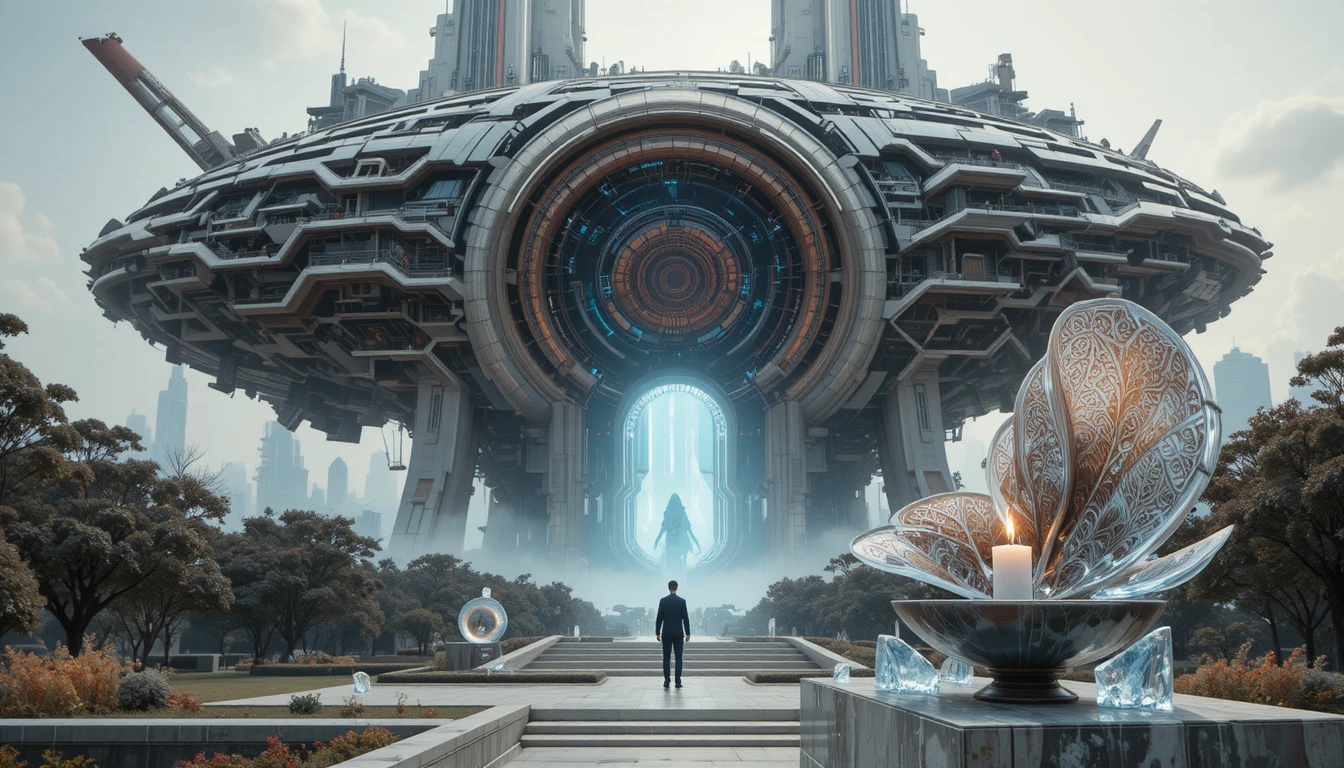 Enormous Futuristic Spaceship City Above A Cloudy Horizon