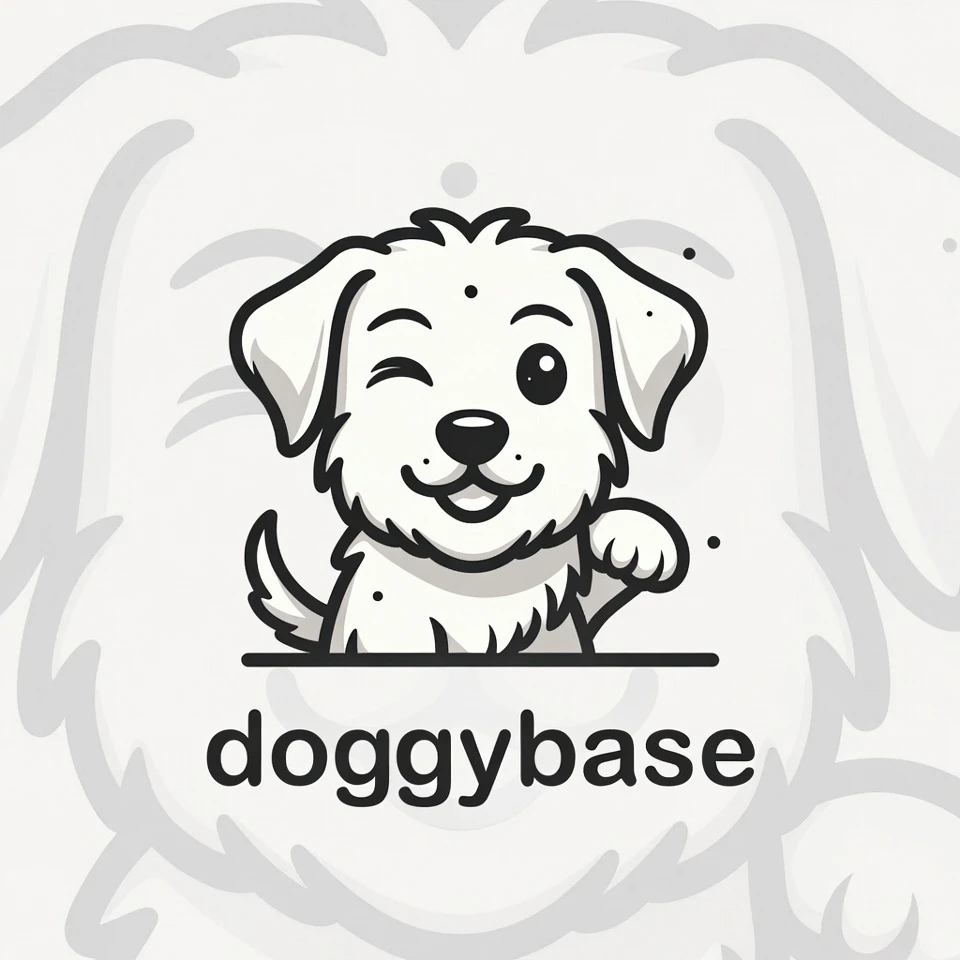 Cute monochrome dog logo with winking face and text