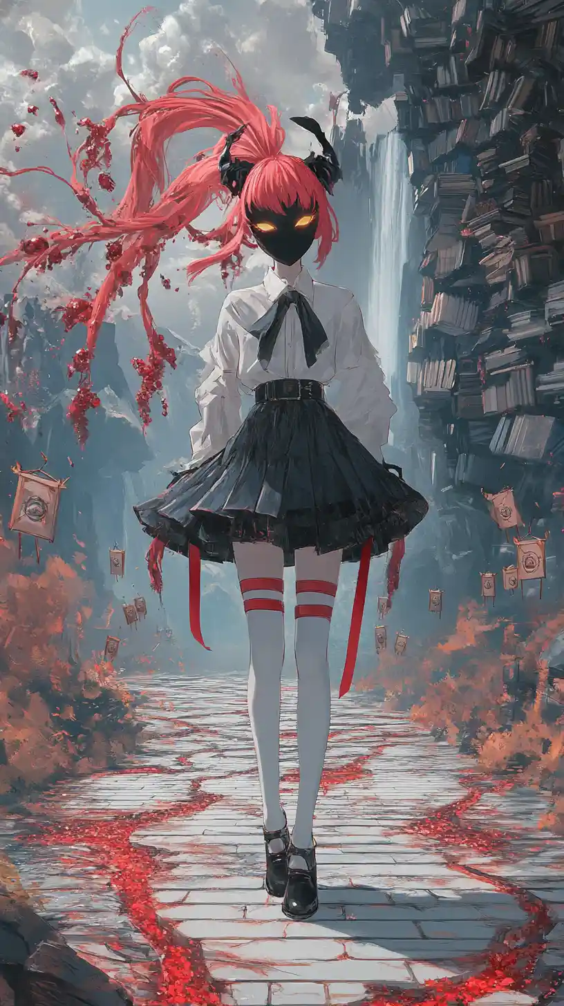 Masked anime girl in a fantasy crystal field
