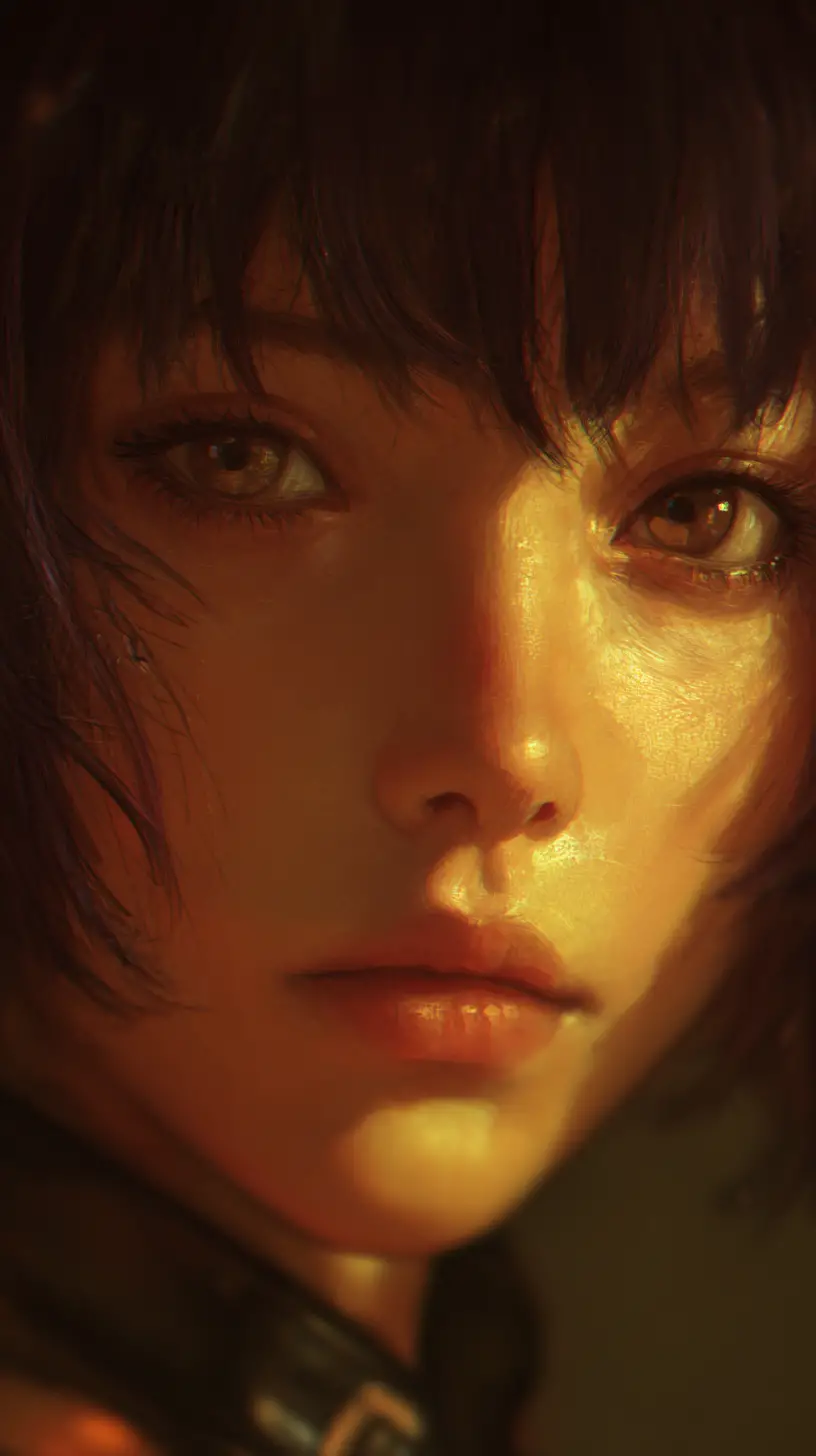 Golden hour anime portrait of a woman close up