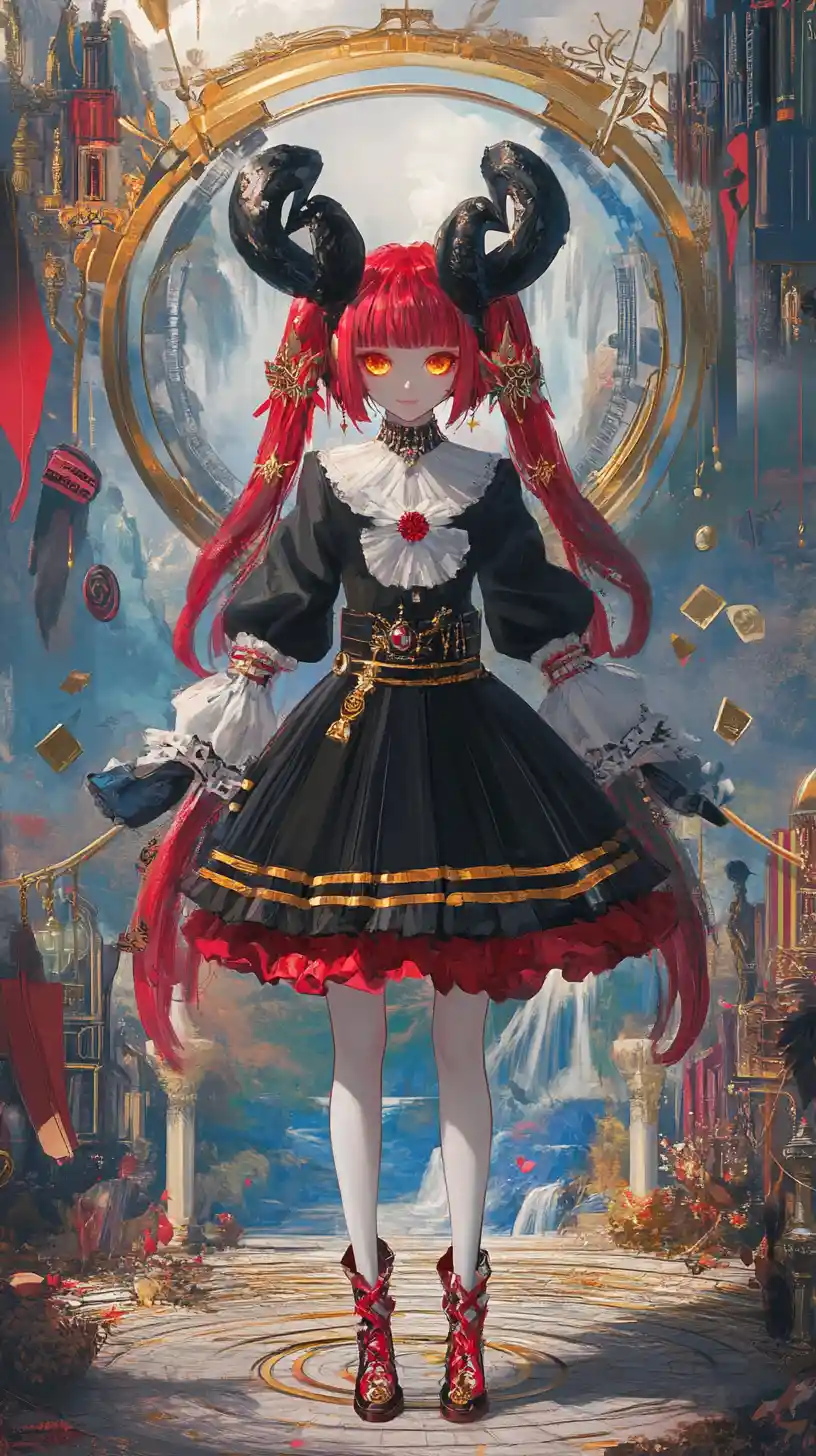 Masked anime girl in fantasy coat with crystal details
