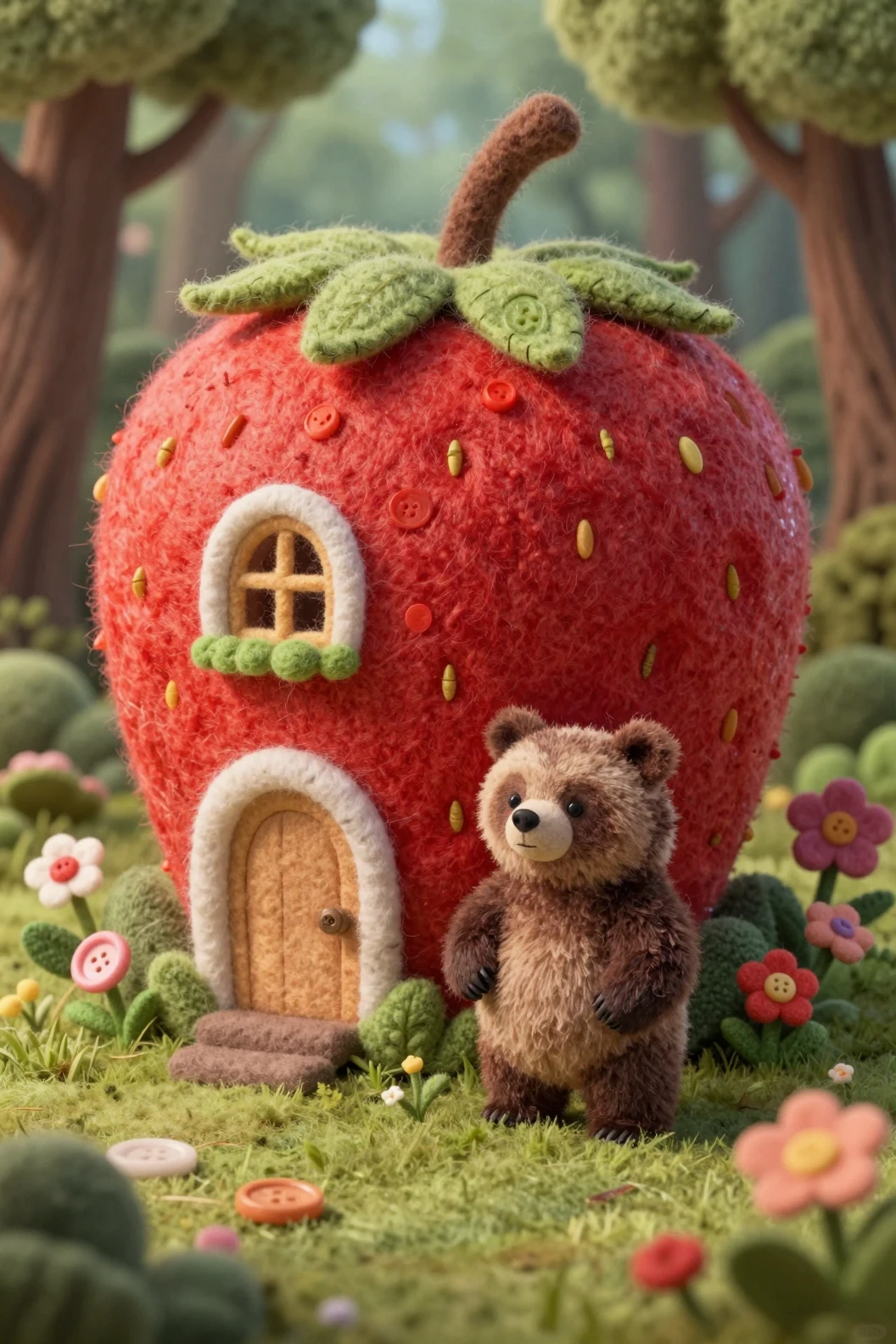 いちごの家とフエルトの森のクマのイラスト