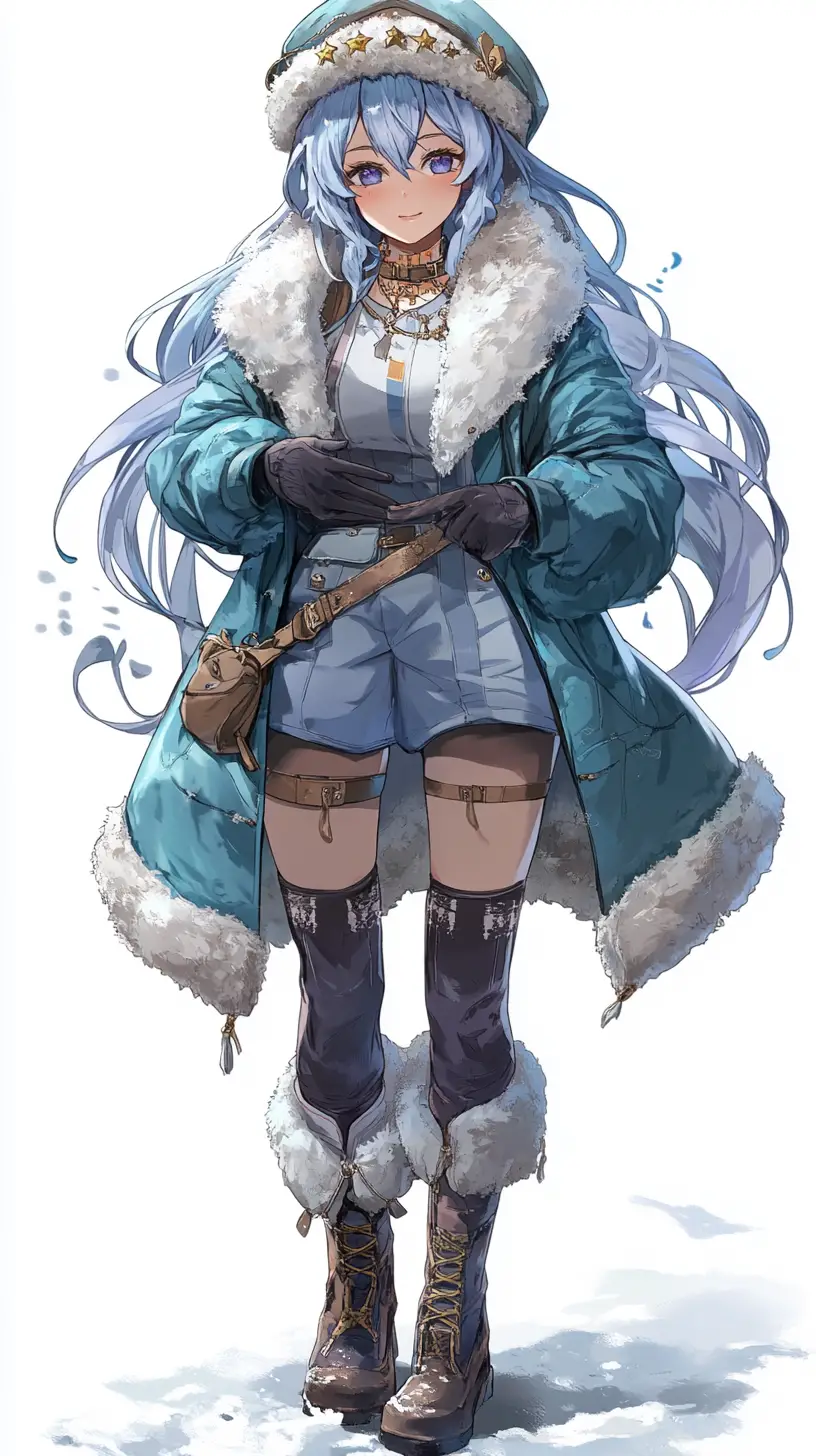 Anime girl with winter outfit holding ornate swords