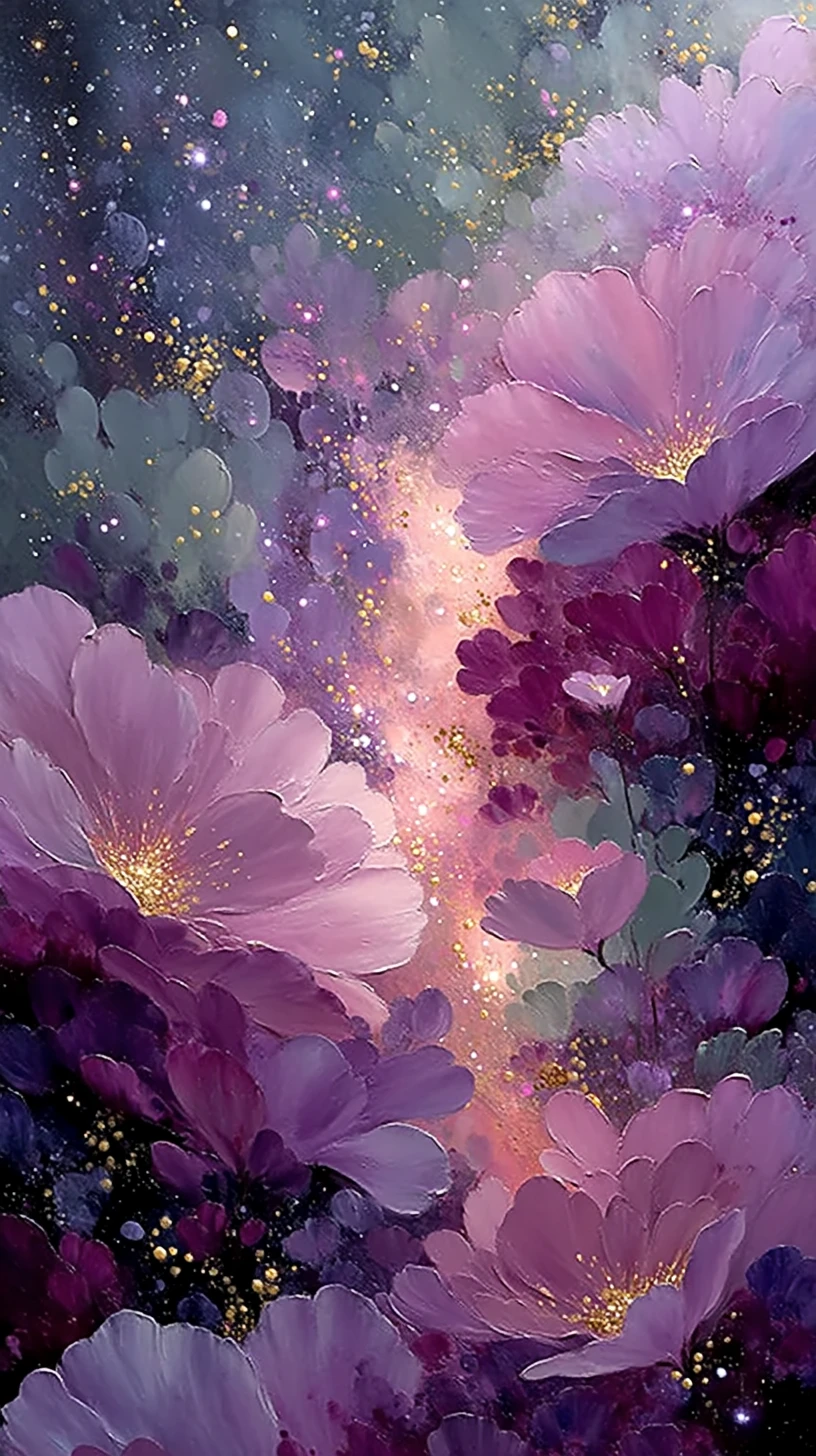 Woman With Pink Gemstones In A Cosmic Floral Explosion