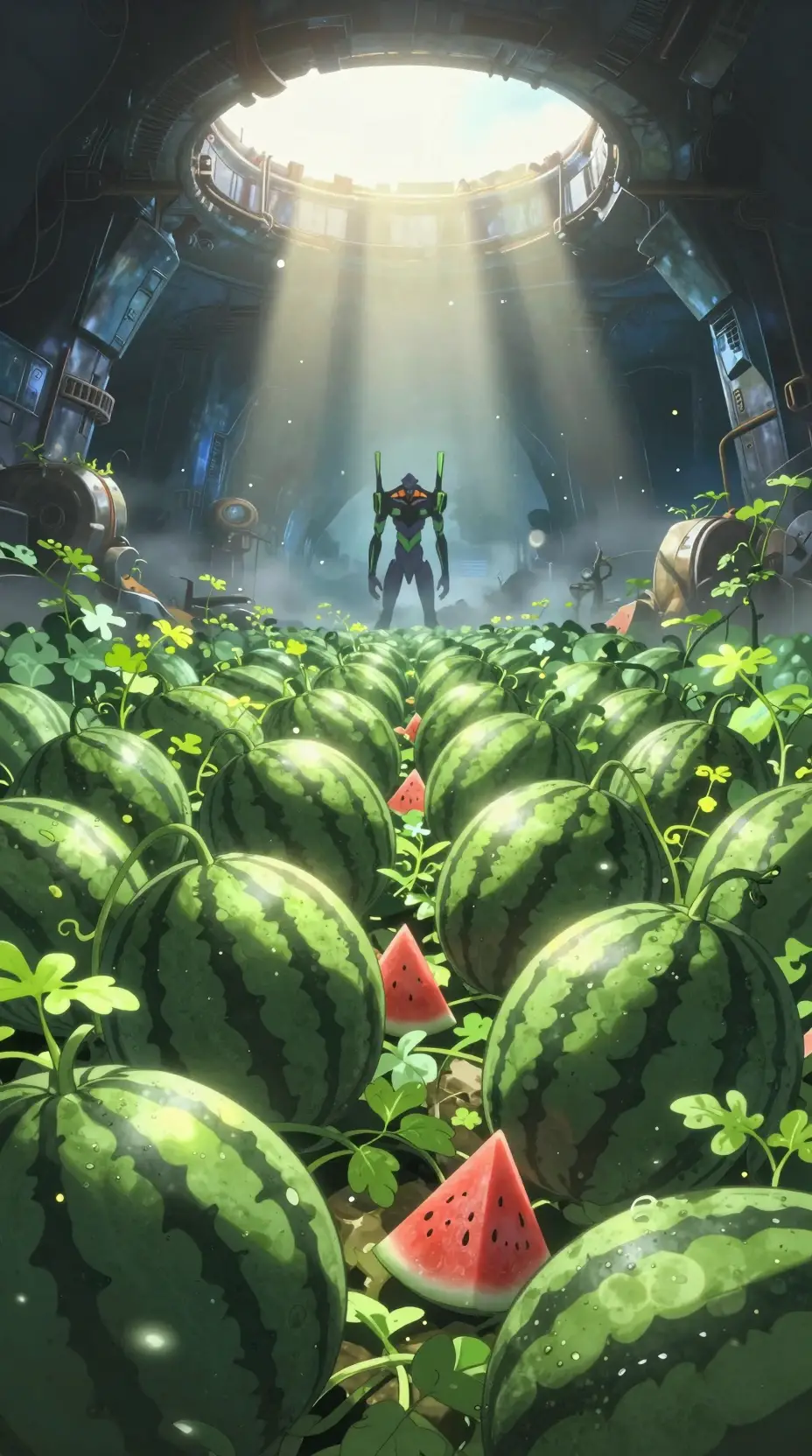 Nostalgic Watermelon Field Beneath A Sunlit Underground Sky