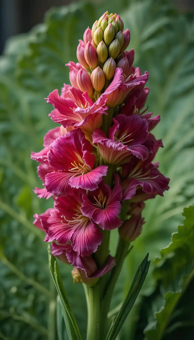 Close up 3D rendering of gladiolus blooming from cabbage