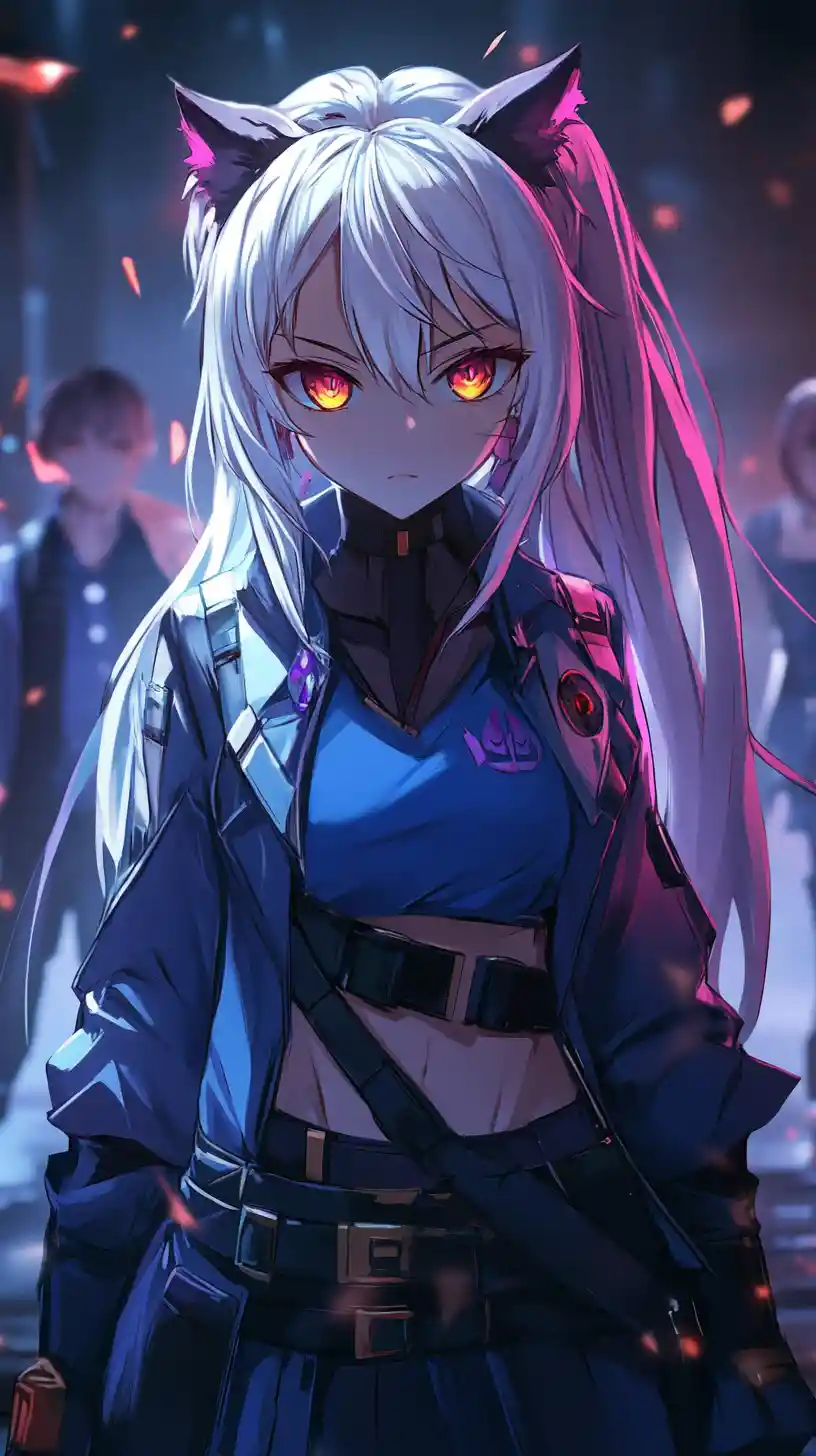 Anime girl musician performing on a dim indoor stage