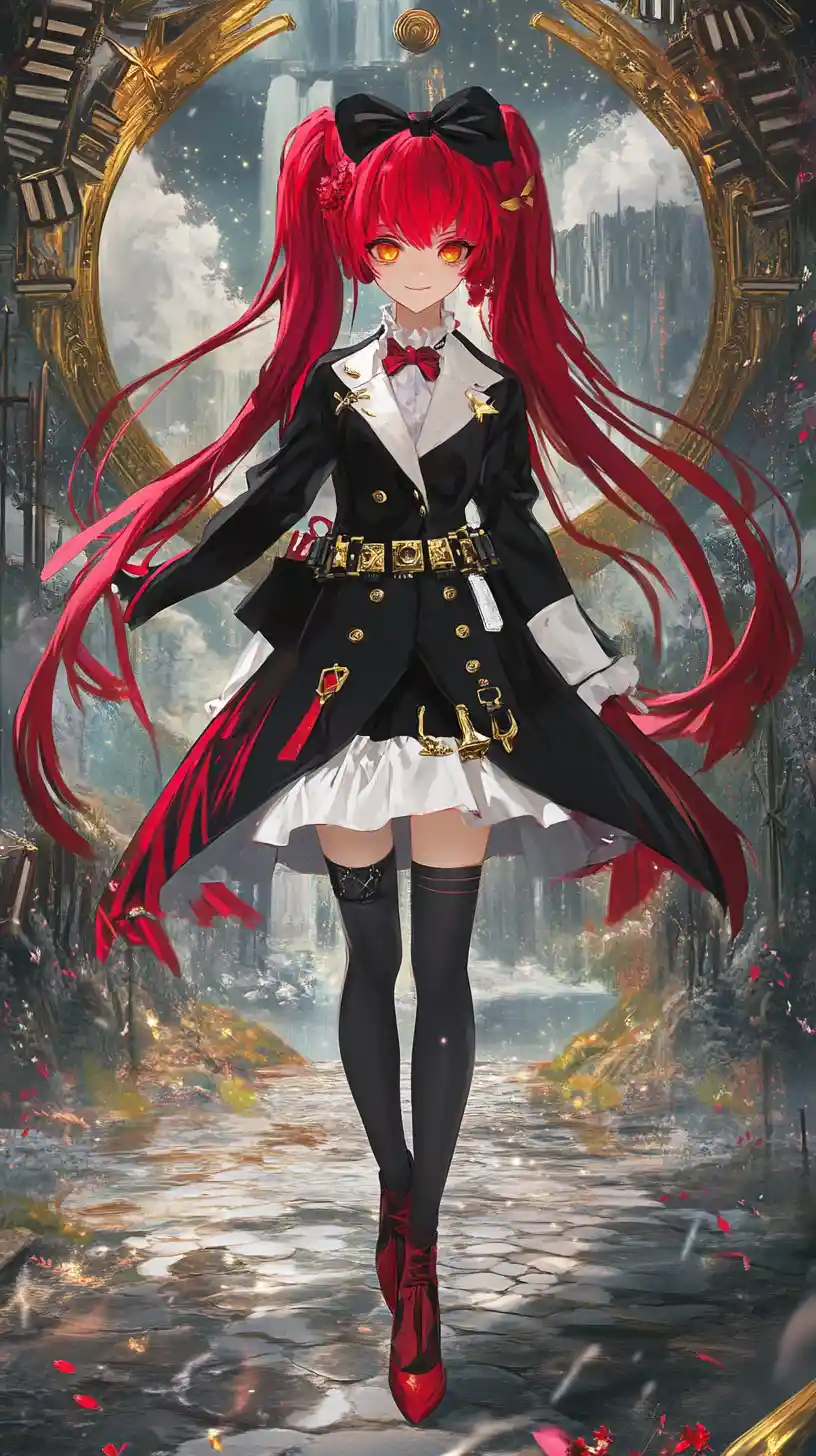 Masked anime girl in a fantasy coat with crystal details