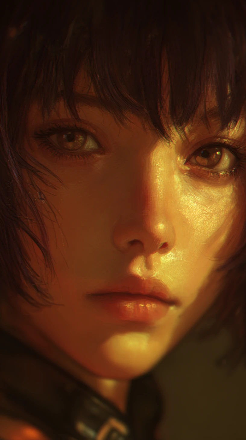 Retrato anime de una mujer en primer plano a la hora dorada