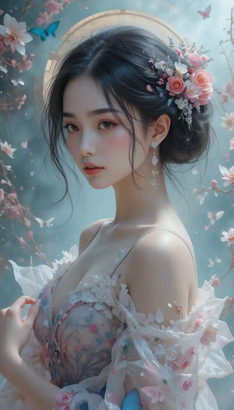 Romantic fantasy portrait of an otherworldly beautiful woman