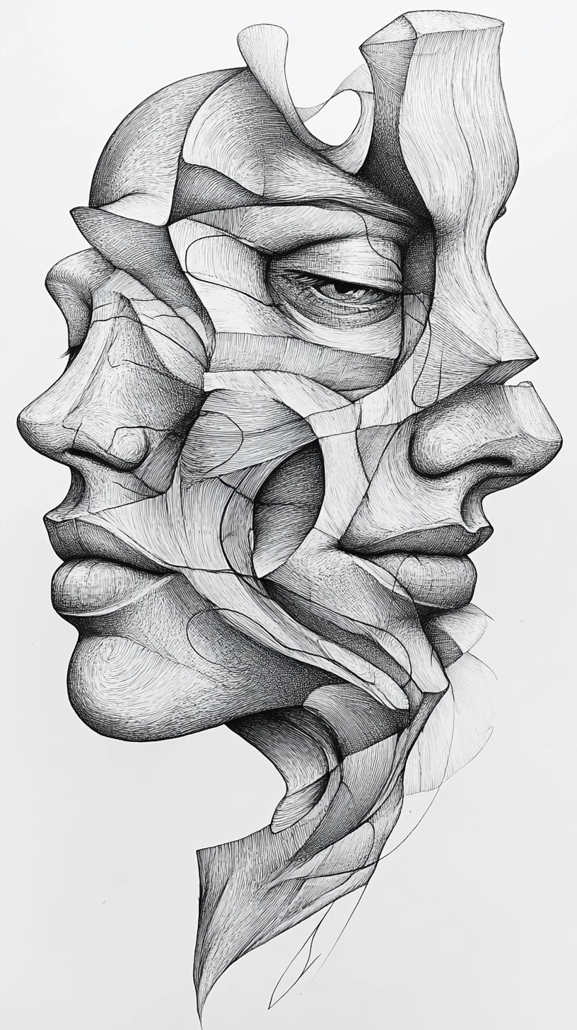 Symmetrical abstract form with two diverging inner paths