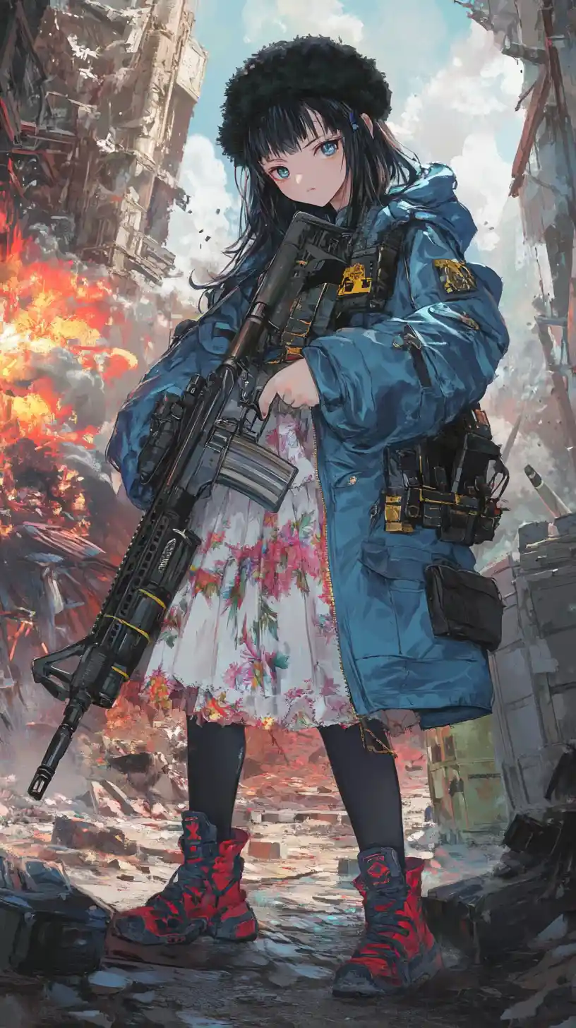 Girl in layered autumn outfit with floral skirt
