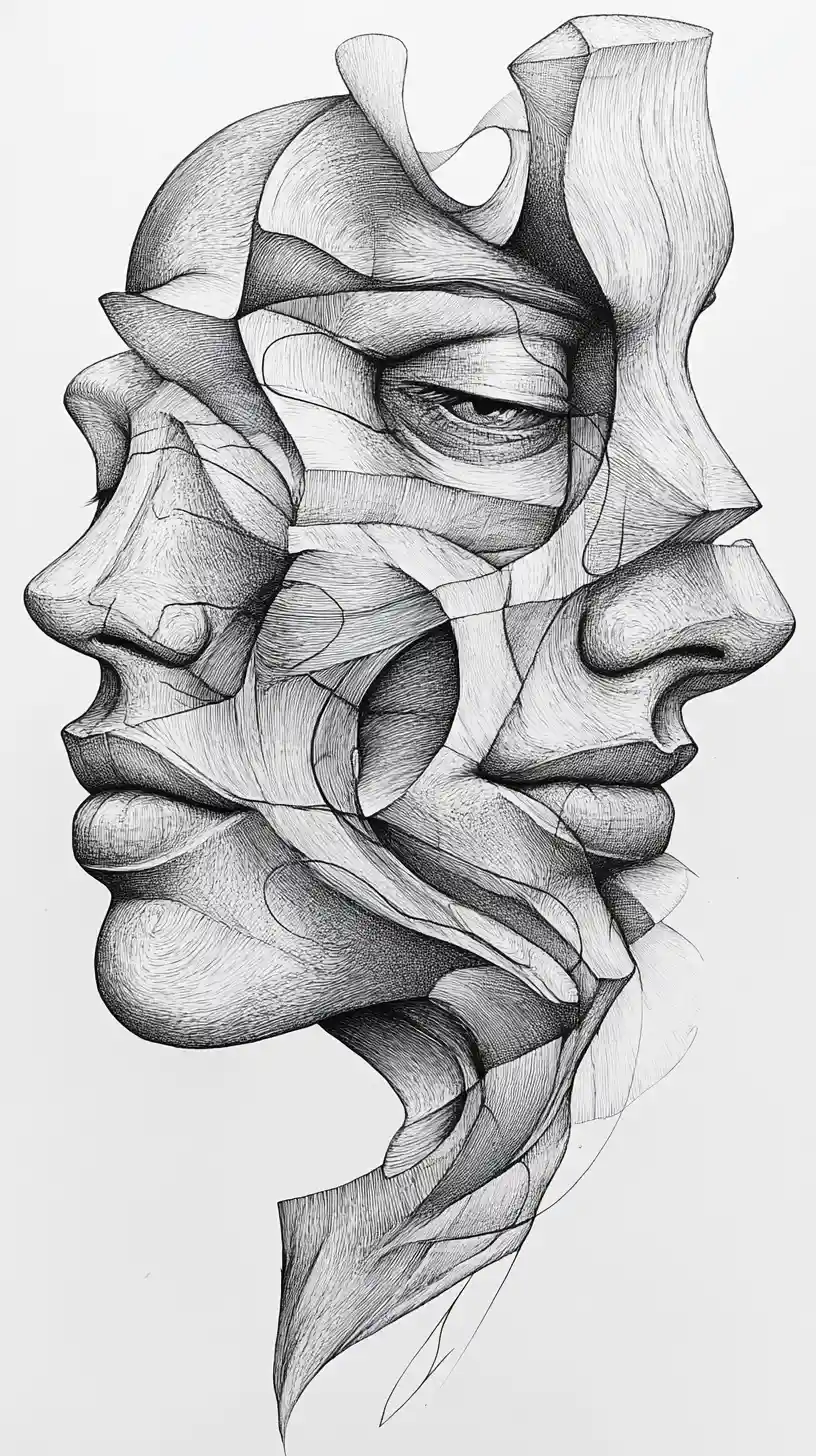 Symmetrical abstract form with two diverging inner paths