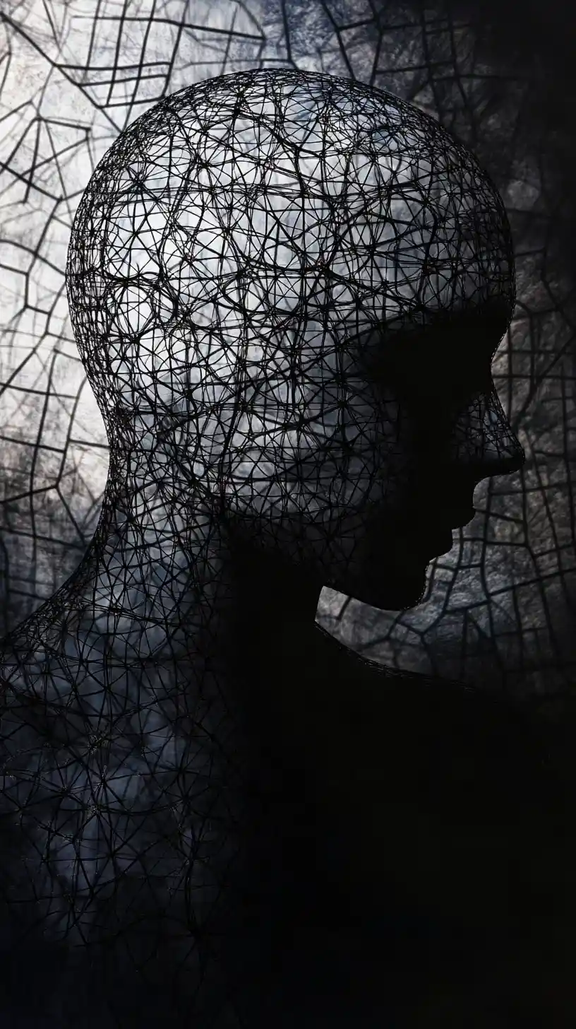 Mysterious silhouette framed by labyrinth like abstract patterns