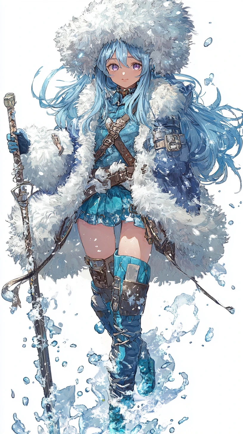 Anime girl with winter outfit holding swords