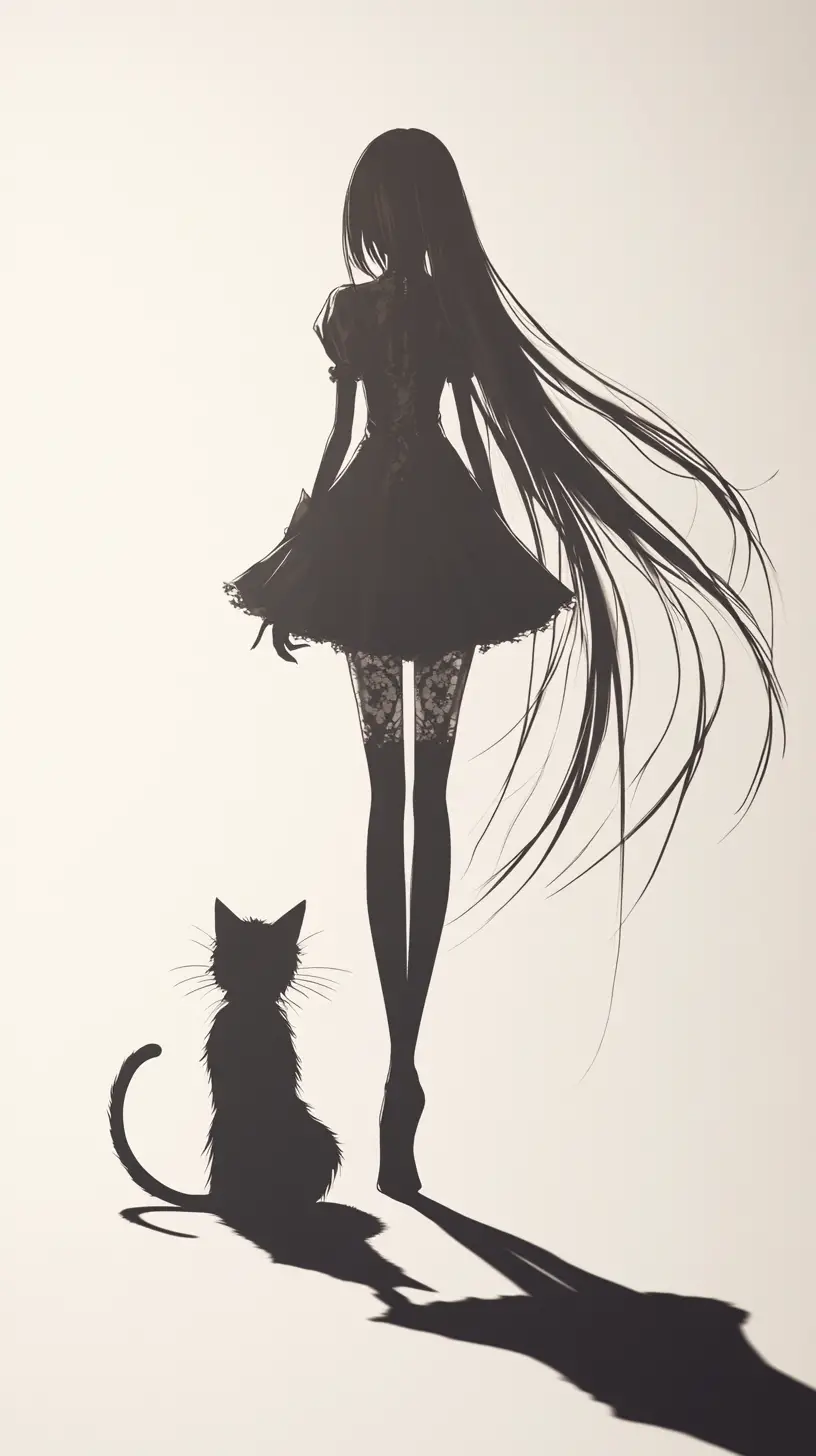 Gothic anime girl with uncanny moving shadow illusion
