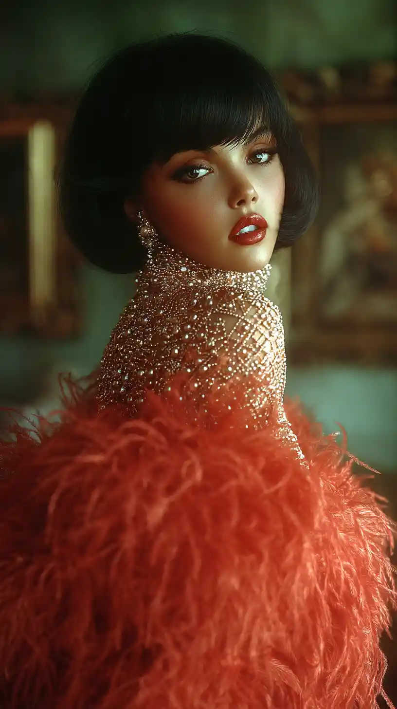 Whimsical fashion portrait in orange ostrich feathers