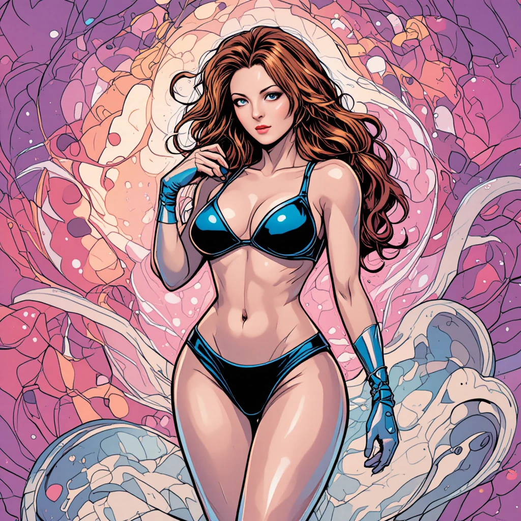 Curvy space woman in futuristic bikini comic illustration