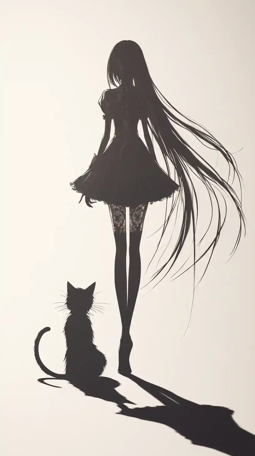 Gothic anime girl with uncanny moving shadow illusion