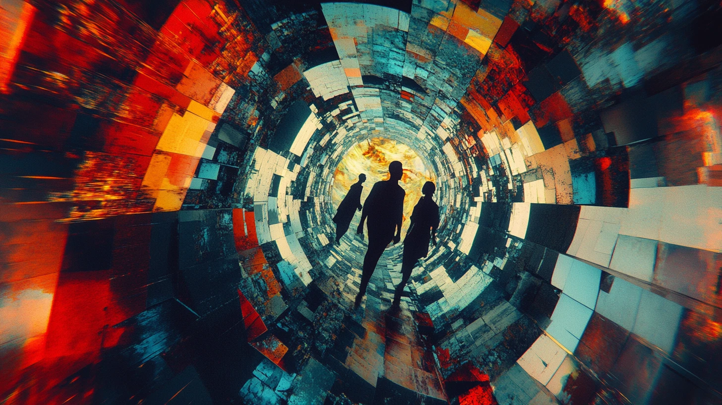 Surreal geometric dreamscape of fragmented abstract architecture