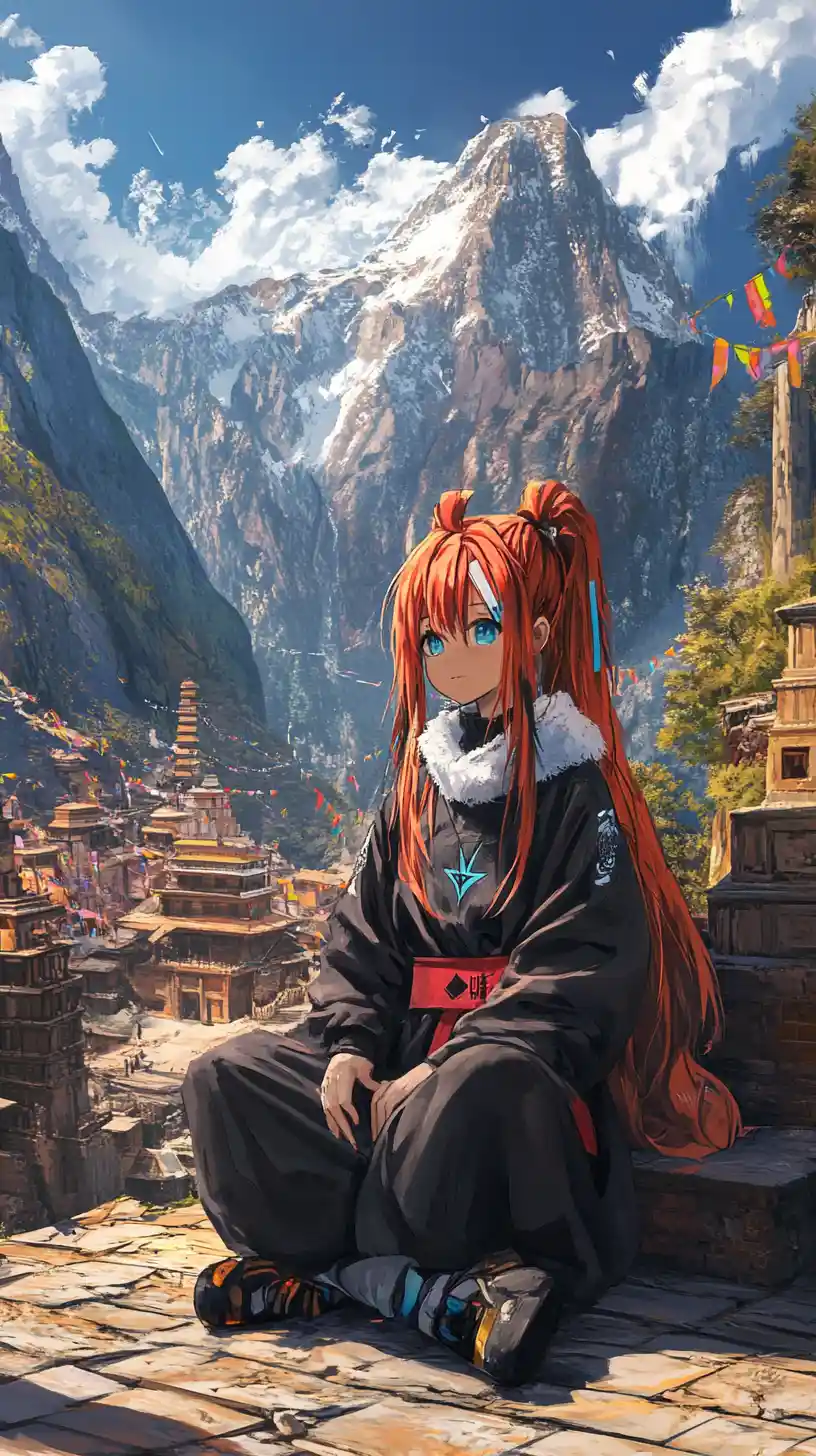 Anime girl sitting on a brick wall at training camp