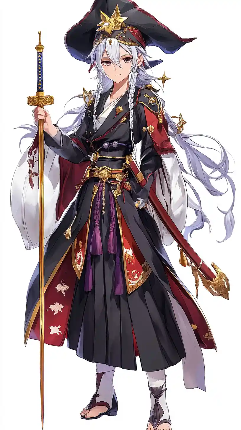 Anime girl warrior before a golden throne with halberd