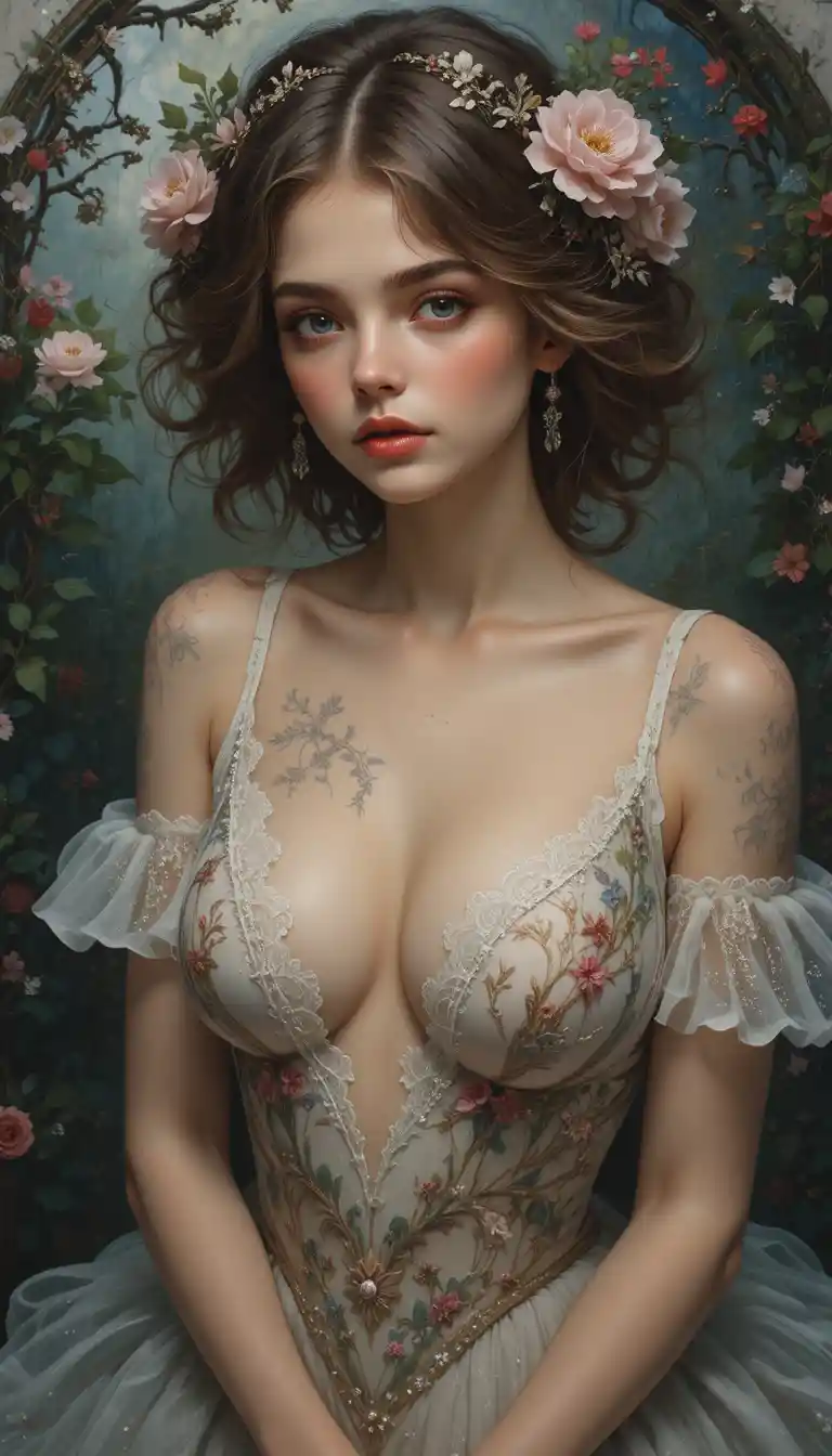 Romantic digital painting of an ethereal full body woman