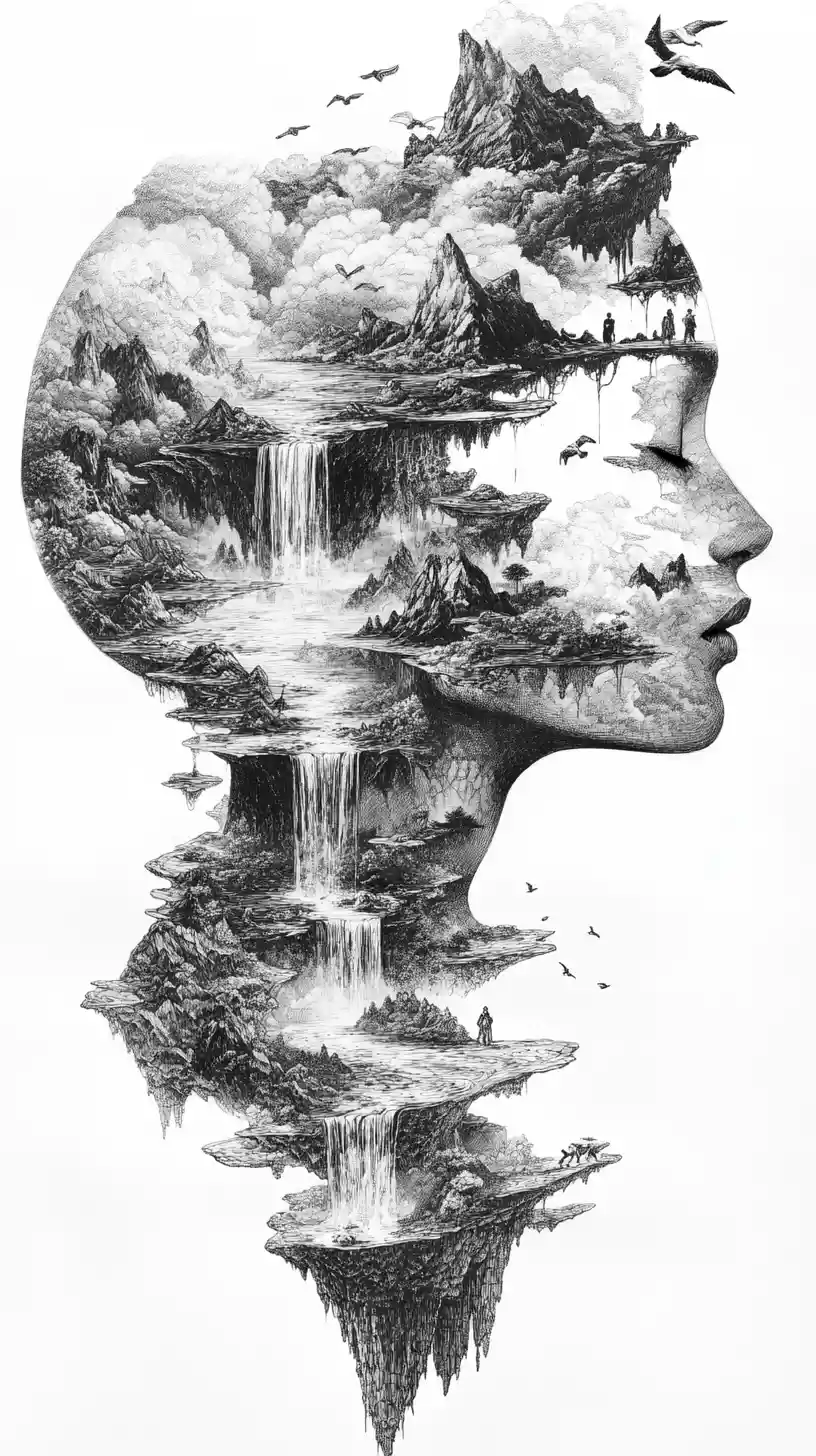 Surreal Human Profile Filled With Floating Fantasy Islands