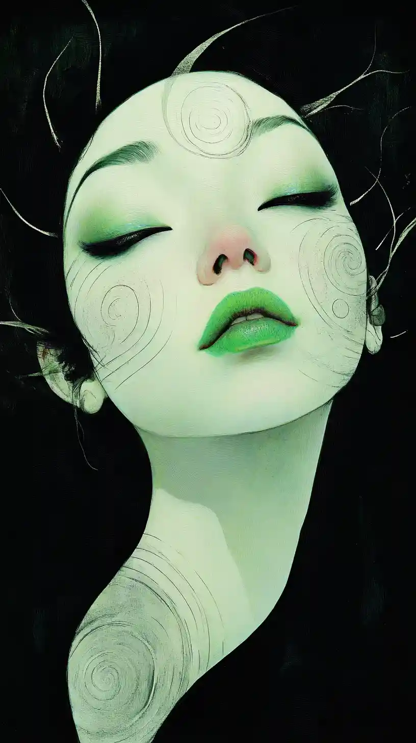 Calm green eyed woman with abstract ink adorned face